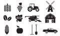 Agriculture and farming icon set. Black icons isolated on white background. Vector illustration Royalty Free Stock Photo